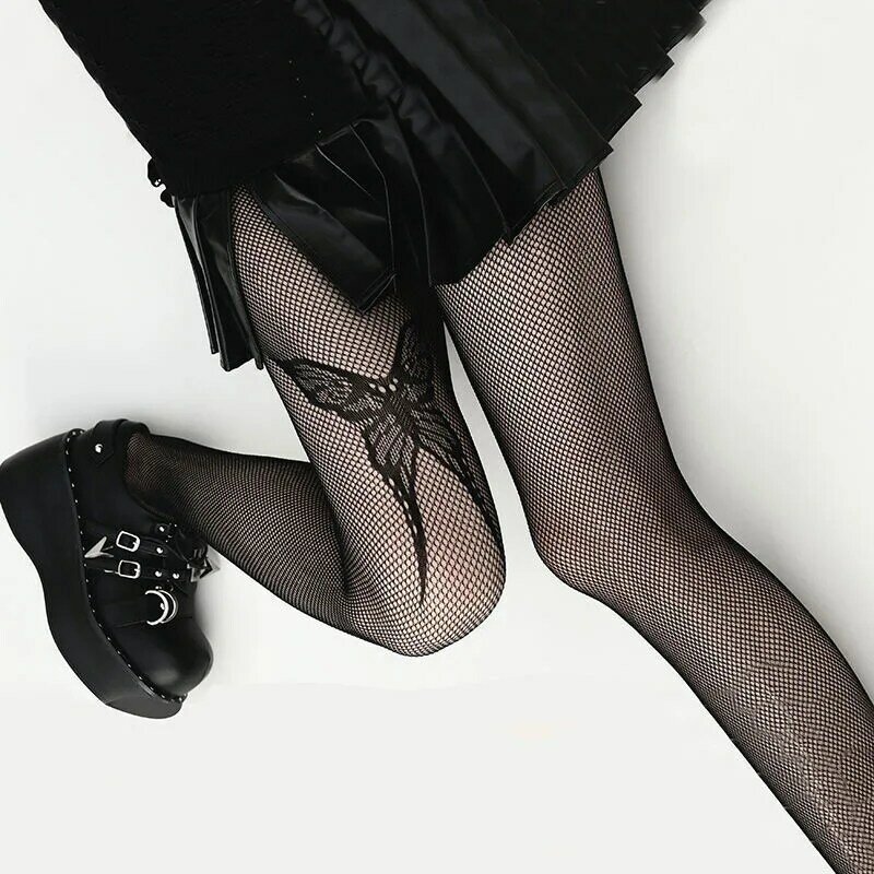 Откровенные кружевные чулки для девочек в стиле "Лолита", y2k, летние сетчатые танцевальные носки для молодых девушек с бабочками, сетчатые колготки