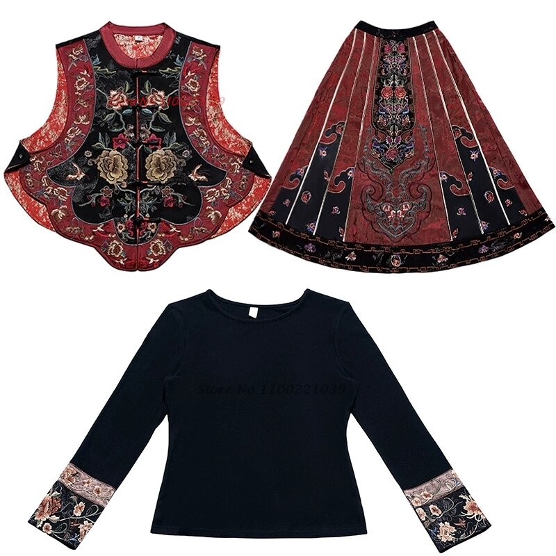 伝統的な中国の漢服トップス、伝統的なジャカードベスト、全国の花の刺繍、ノースリーブジャケット、エスニックタンスーツ、2024