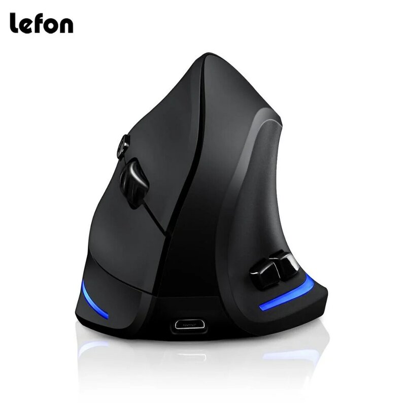 Lefon-ratón óptico inalámbrico Vertical, periférico ergonómico, recargable por USB, 2400DPI, para PC, juegos, Windows, Mac, portátil, PUBG, LOL
