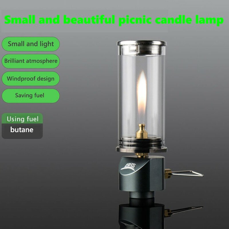 Windproof Butane Gas Light Dreamlike Candlelight Lamp Wickless Glass Shade Retro Tent Light Burner Outdoor Camping Picnic Lamp