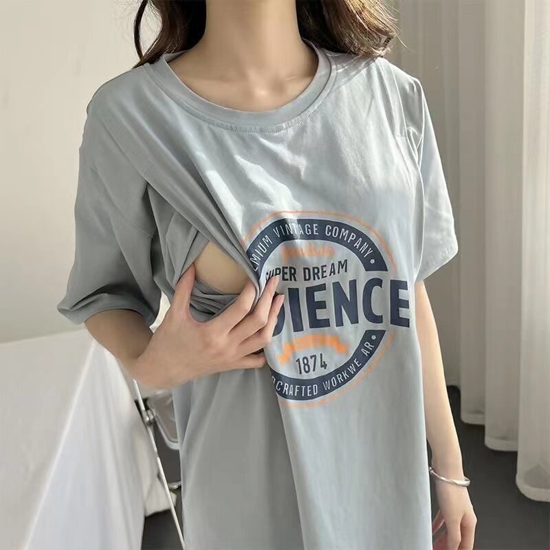 Nursing Dresses Pregnant Breastfeeding Dress For Women Summer Maternity Loose Casual Feeding Clothing Pregnancy Home Clothes Hot