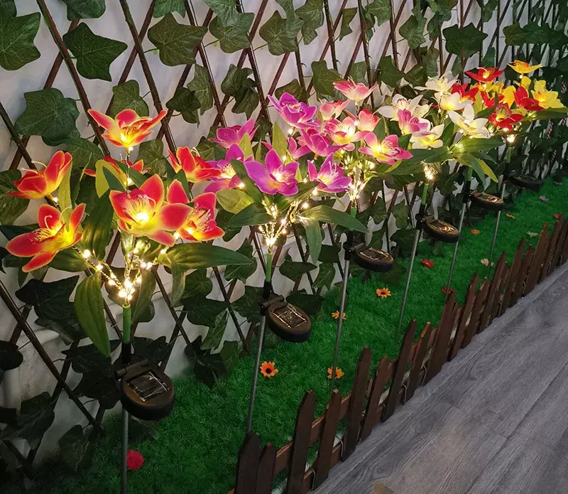 Lampu Taman tenaga surya, lampu tenaga surya LED anggrek mawar rumput IP65 luar ruangan tahan air lorong koridor dekorasi Natal lampu neon