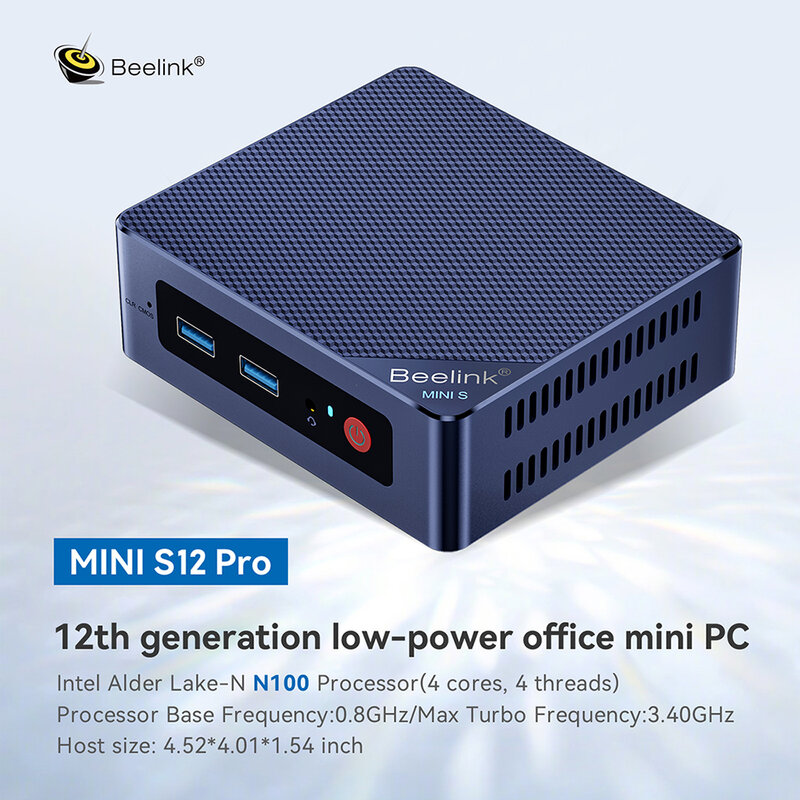 Мини-ПК Beelink Intel Alder Lake N95 N100 12-го поколения MINI S12 Pro, 8 Гб 16 Гб DDR4 256 ГБ SSD Wifi5 BT 1000 м, настольный мини-компьютер
