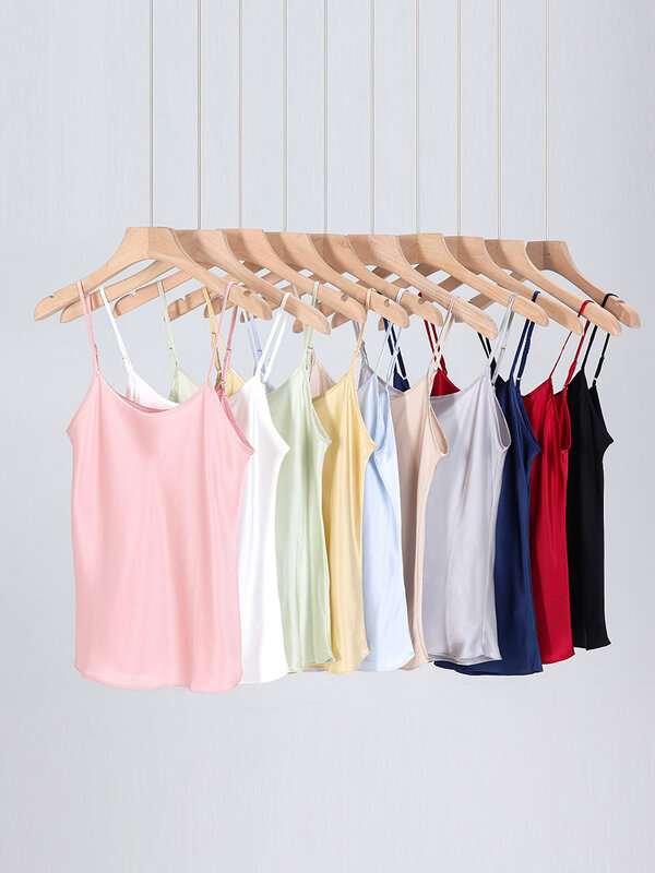 SuyaDream, baju kamisol sutra asli 100% wanita, 19MM, kamisol nyaman Solid, kaus dasar Musim Semi Musim Panas 2024, putih, merah muda, krem