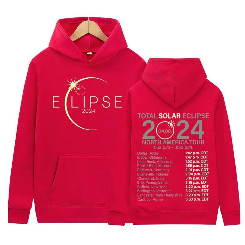 Total Solar Eclipse April 8th 2024 Print Hoodie Men Women Retro High Quality Fashion Sweatshirt Casual Pullover Oversized Hooded