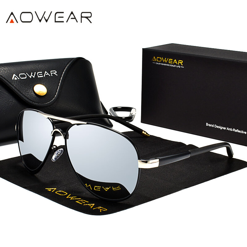 AOWEAR Men's Aviation Sunglasses Men Polarized Mirror Sunglass for Man HD Driving Pilot Sun Glasses lunettes de soleil homme