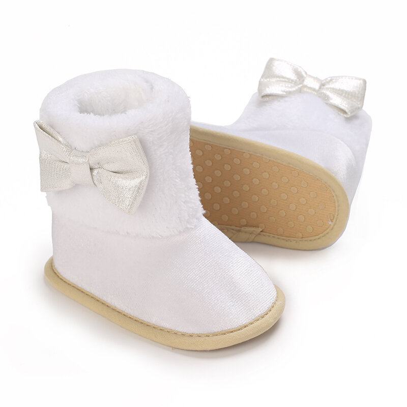 Зимние ботинки для младенцев, с бантом, детская теплая обувь для первых шагов, для рождества, детский праздник