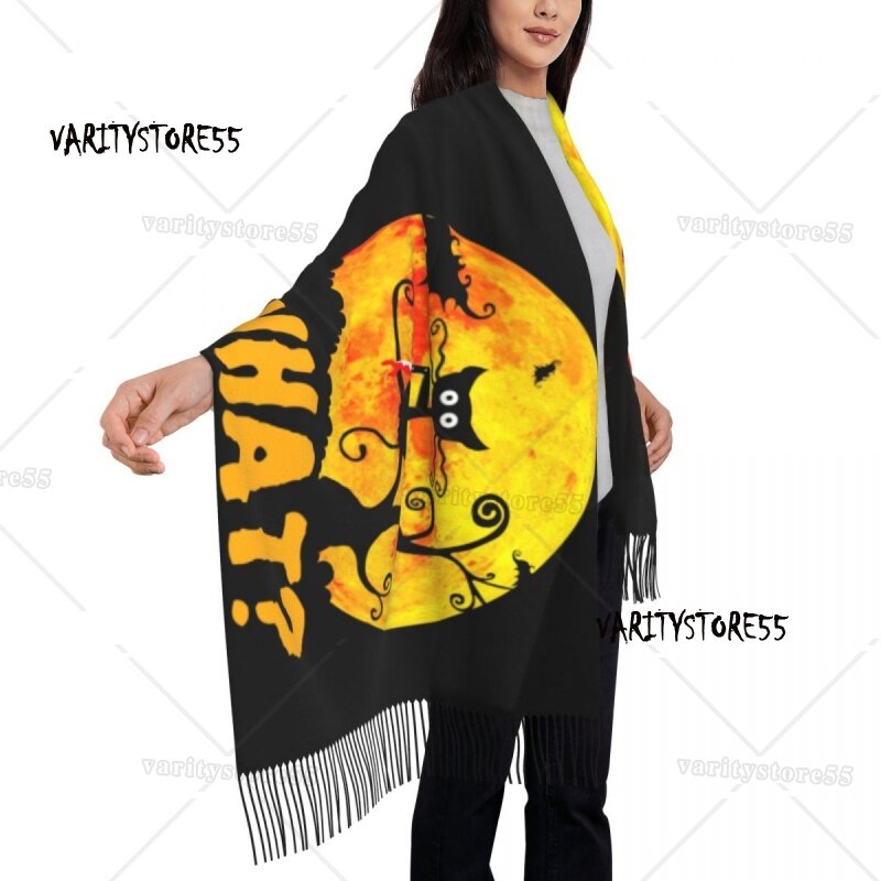 Bufanda con estampado personalizado de gato negro para hombre y mujer, chales cálidos de invierno para gatito