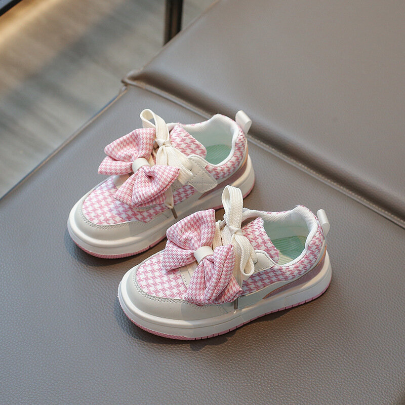 Children Low Top Girl Board Shoes 2024 Spring New Soft Soles Non-slip Fashion Bow Cute Big Child Sports Comfortable Casual Shoes