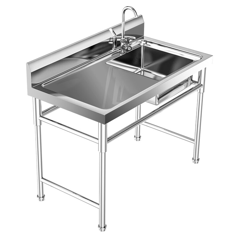 Stainless Steel Commercial Kitchen Sink 120*60*80cm Durable and Sturdy with a Faucet