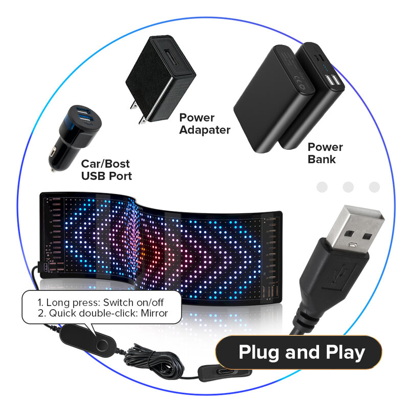 Aplikasi Bluetooth Panel Pixel Matriks LED USB 5V Beralamat Fleksibel Pola RGB Tampilan Animasi Teks Bergulir Grafiti Toko Mobil