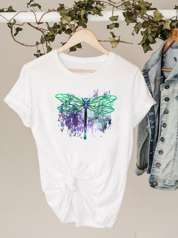 Dandelion borboleta tendência bonito roupas de verão topo moda manga curta impressão t camisa básica gráfico camiseta roupas femininas