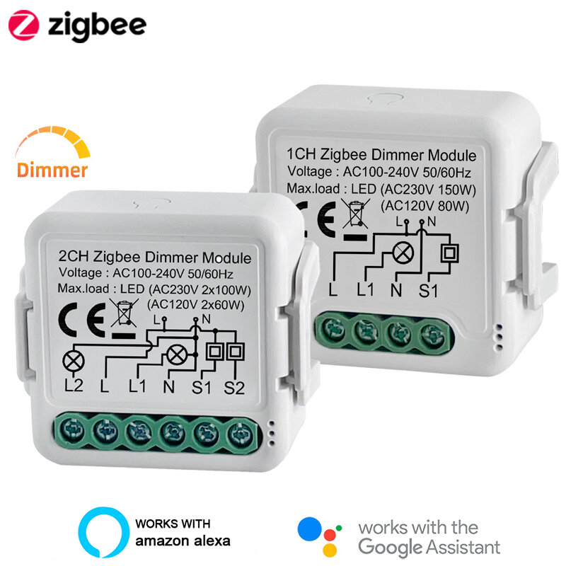 Lonsonho tuya zigbee inteligente interruptor dimmer módulo com neutro compatível com zigbee2mqtt alexa google casa de automação vida inteligente