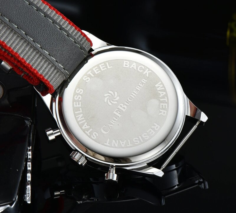 칼 F. Bucherer 한정판 Maliron 컬렉션 다기능 크로노그래프 탑 원단 스트랩 쿼츠 시계