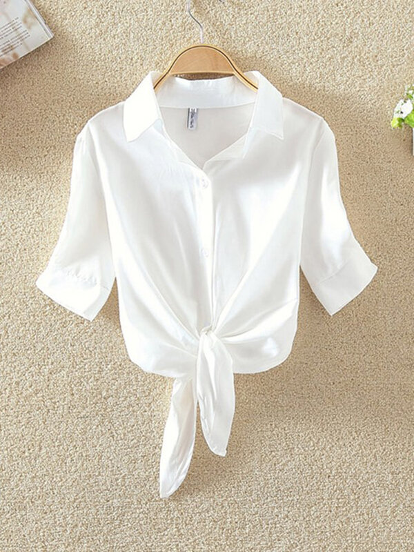 Blusa informal de chifón para Mujer, camisa de manga corta, color blanco, para verano, 2024