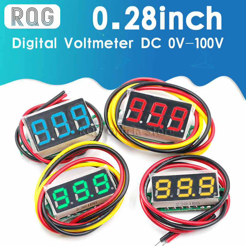 Mini medidor de voltagem com 3 fios, 0.28 polegadas, dc 0-100v, painel digital, voltímetro, detector, ferramentas de monitoramento
