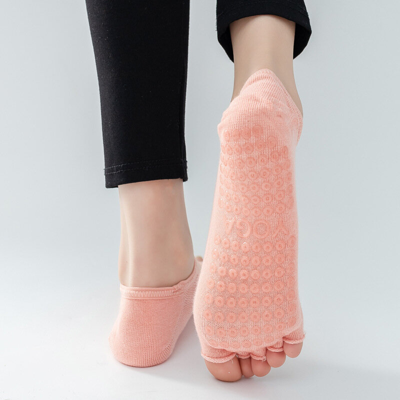 Yoga Socken mit Griffe für Frauen Nicht Beleg Pilates Barre Dance Barfuß Workout Fitness Baumwolle Mesh Halb Zehen Socken
