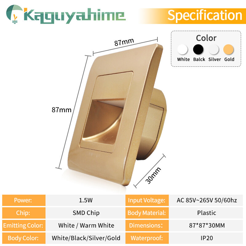Kaguyahime ไฟบันได LED เซ็นเซอร์ PIR 4ชิ้น, ไฟติดผนัง AC85-265V 110V 220V
