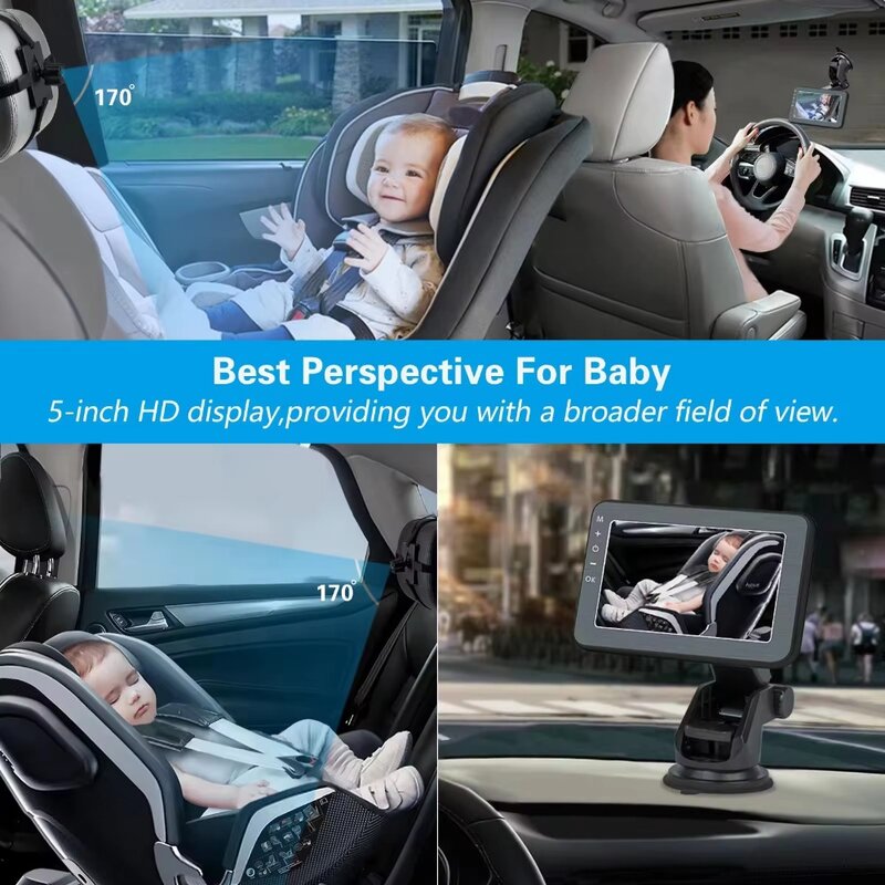 Espejo de coche de 5 pulgadas para bebé, cámara de vídeo para ver el asiento trasero del bebé