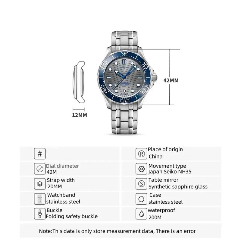 Seam84- Montre mécanique pour homme, montre-bracelet Wave, saphir, cristal, horloge de plongée, NH35, montre automatique de luxe, marque, nouveau, 2024
