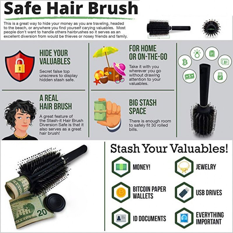 Escova de cabelo Desvio Seguro Stash Can, Secret Container Stash Safe Box, Hidden Safe with Food Grade, Saco à prova de cheiro