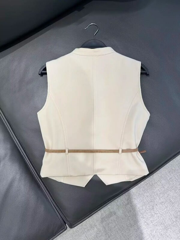 Dames Nieuwe Mode Met Riempocket Decoratie Korte Vest Stijl Slim Fit Top Retro Mouwloze Rits Dames Tank Top Chic Top