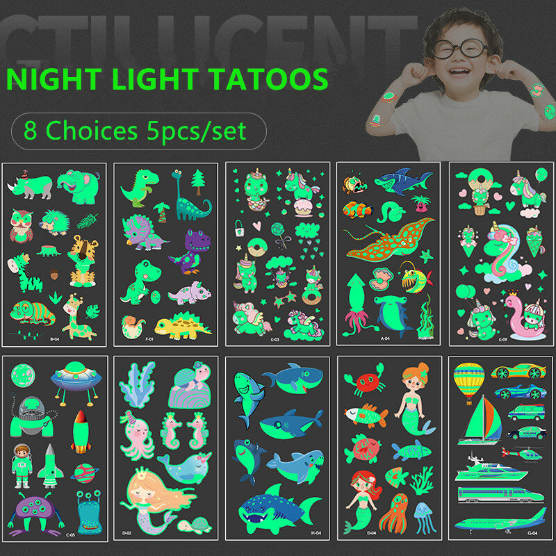 Heißer Verkauf Tattoo Aufkleber Leucht Kind Kid Temporäre Gefälschte Tattoos Glow Paste auf Gesicht Arm Bein Meerjungfrau Aufkleber