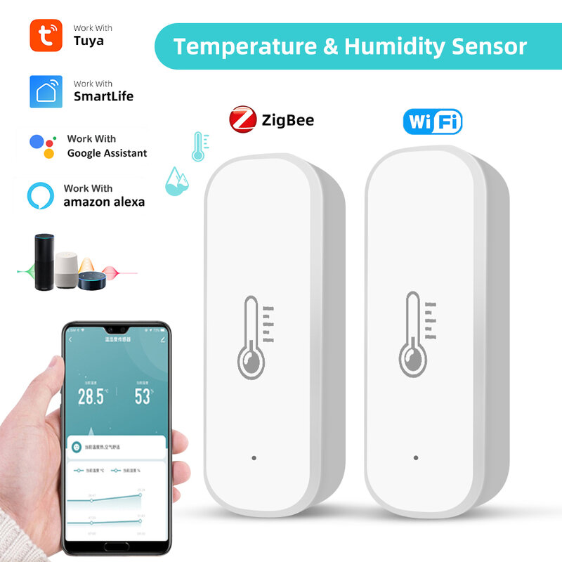 Tuya Zigbee / WiFi inteligentny czujnik temperatury i wilgotności kryty higrometr termometr APP Monitor w czasie rzeczywistym współpracuje z Alexa Google