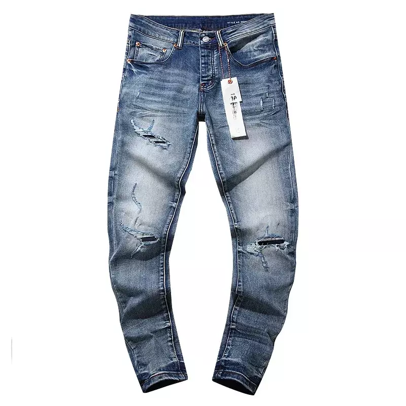 ROCA-moda jeans angustiado, calças rasgadas, moda de rua, casual e elegante, fino, roxo, qualidade superior, 2024ss