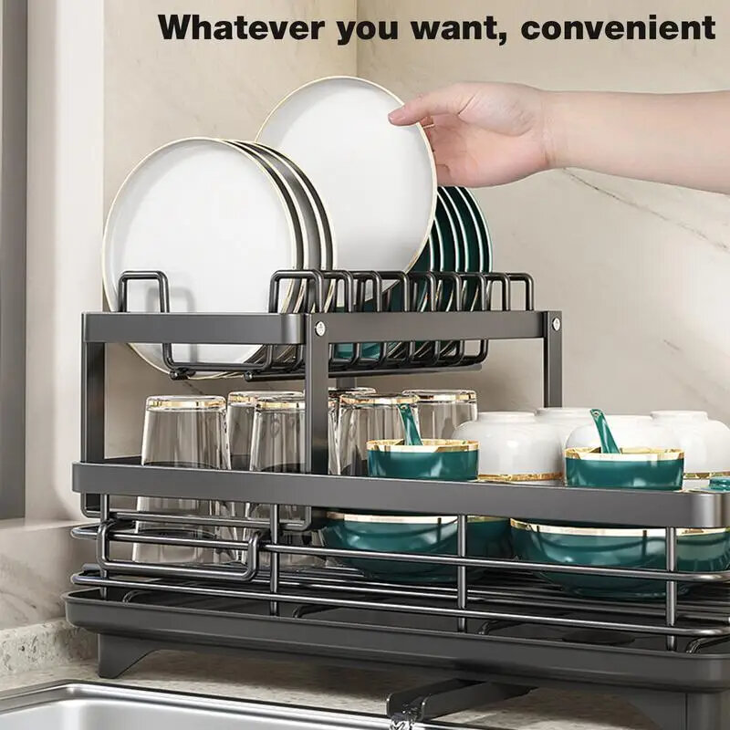 Organizzatore di piatti da cucina regolabile per stendibiancheria in acciaio inossidabile con scolapiatti sopra il lavello supporto per posate da appoggio