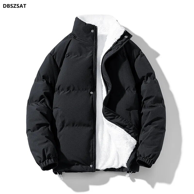 2023 Winter Jacket Men Zipped Thick Warm Streetwear Lined Fleece Cotton Padded Parka Oversize Fluffy Coat Loose Plush Fashion