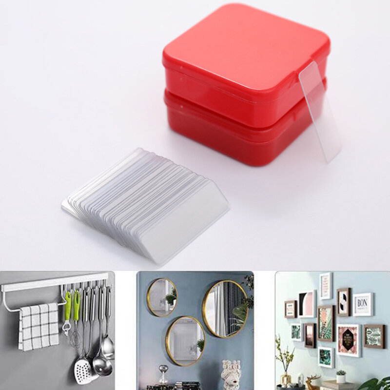 Reusable Double-sided Adhesive Tape Square Ultra-strong Waterproof Transparent Non-marking Stickers Tape 60Pcs/Box