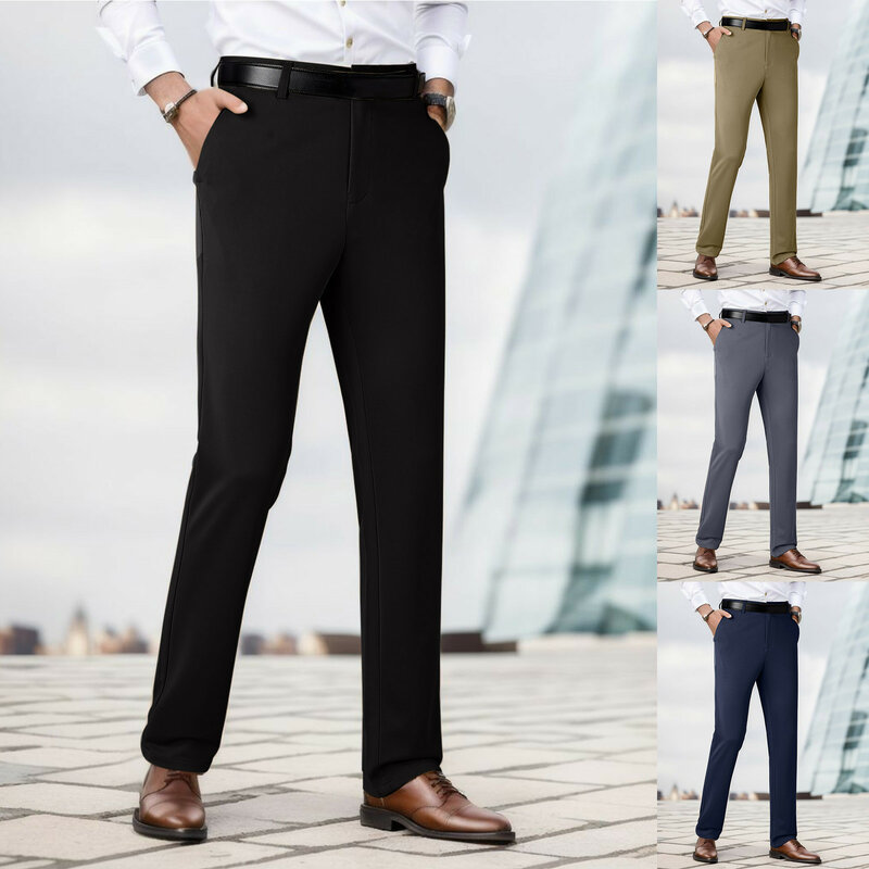 Men's Summer Thin Fashion Business Casual Suit Pants Long Pants Men's Elastic Straight Sleeve Formal Pants Plus Size