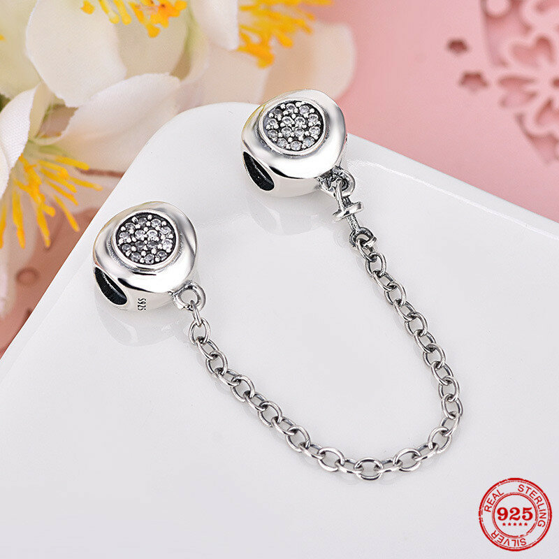925 Sterling Silver Safety Chain Flower Family Tree Charm Fit Original Pandora Bracelet Security Chain Women Fashion DIY Jewelry