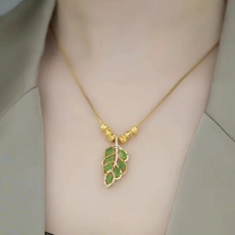 Mencheese Genuine 18K Gold Diamond Ginkgo Leaf Pendant Necklaces for Women Simple Zircon Neck Chain for Women Fine Jewelry Gifts