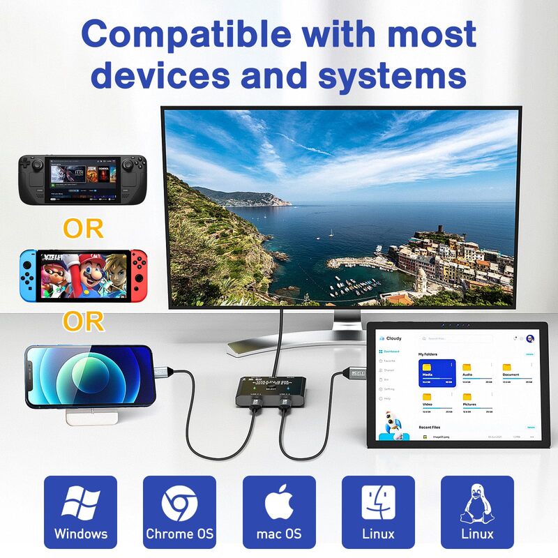 Interruttore USB C, Switcher USB C bidirezionale 2 laptop, Switch KVM USB di tipo C supporta il trasferimento dati Video / 10Gbps