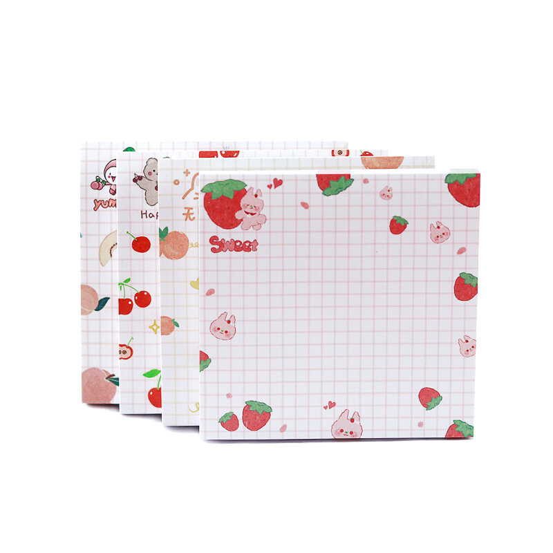 Bloc de notas adhesivas Kawaii de animales y frutas para hacer notas, suministros de diario bonitos, planificador, decoración, 80 páginas por paquete