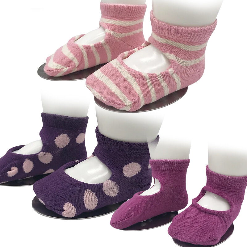 3 pasang/set kaus kaki Anti selip bayi perempuan, kaus kaki perahu Seri A/B, kaus kaki Ankle Musim Panas 0-3 tahun, kaus kaki motif bintang garis-garis Dot imut S/M
