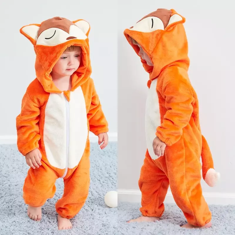 Baby Rompers Winter Costume Flannel for Girl Boy Toddler Infant Clothes Kids Overall Animals Panda Tiger Lion Unicorn Ropa Bebe
