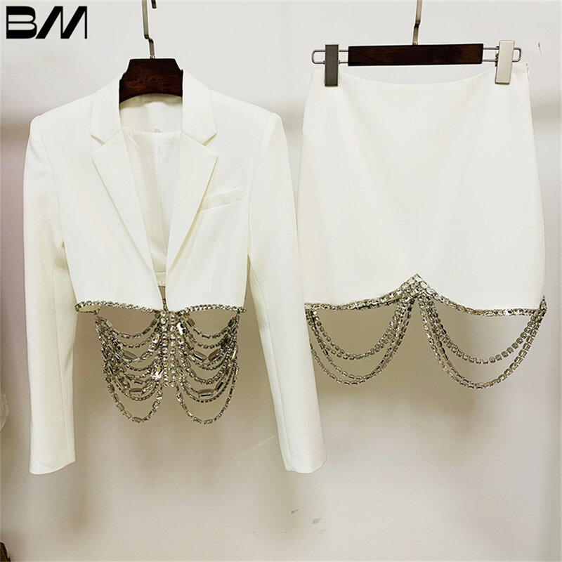 Lussuosa giacca di perline abito corto 2024 glamour due pezzi abbigliamento da ufficio elegante abito da festa Vestidos De Novia