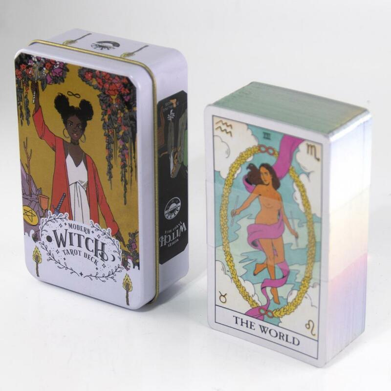 Modern Witch Tarot Deck com Borda Dourada, Telling Game Card, Telling Game, Tin Box, 10.3*6cm