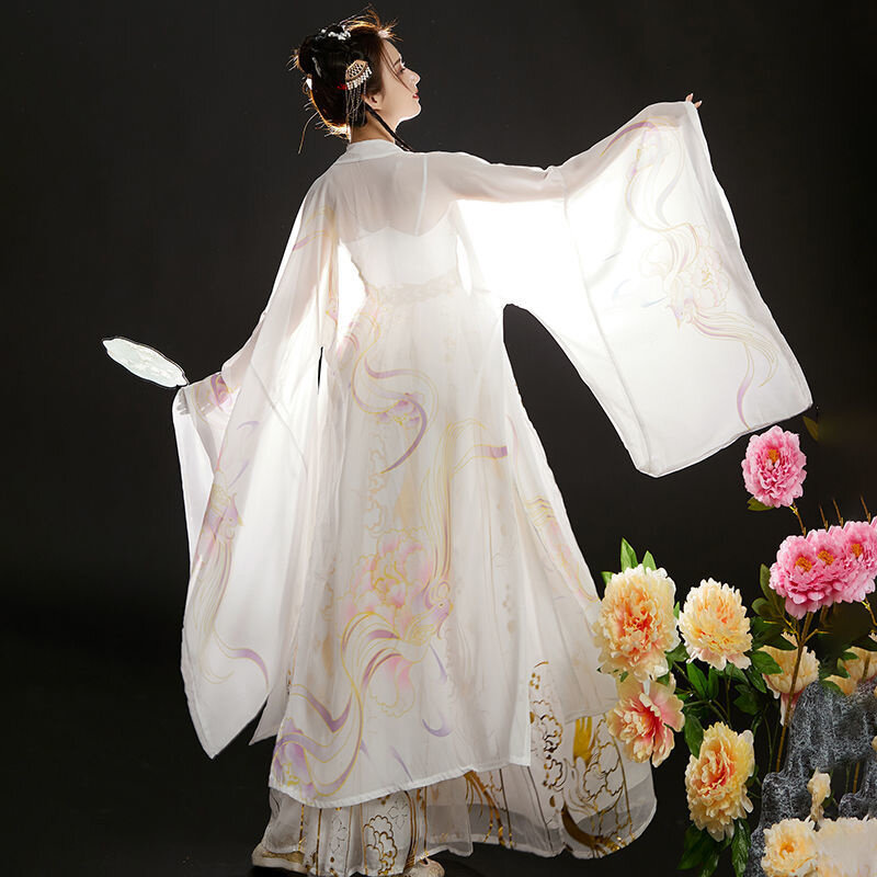 Tang Dynastie weiß Hanfu weiblich locker ärmel iges Hemd bestickt altes Kostüm täglich Fee elegante Frau chinesische Kleider