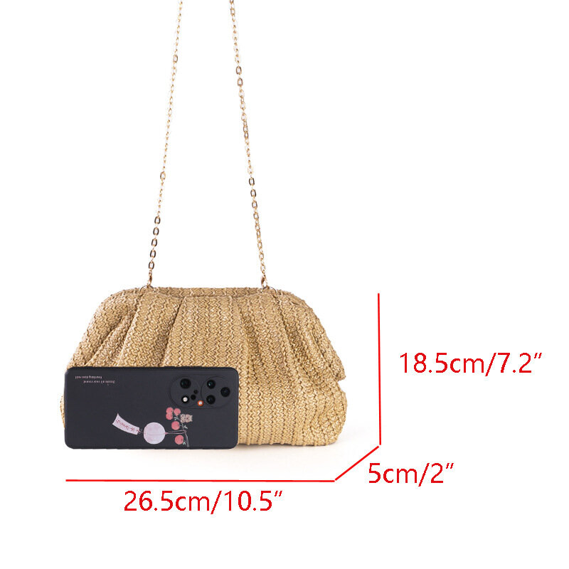 casual shell straw clutch bag for women chains shoulder crossbody bags summer beach bag small phone purses for party 2024