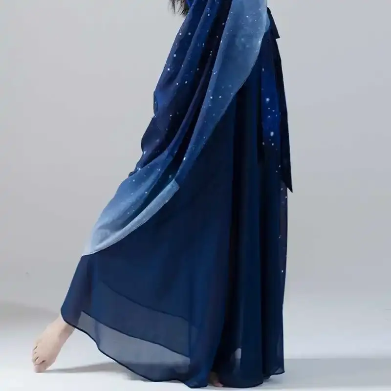 Starry Sky Blue Gradient Chiffon Dance Suit donna gonna grande danza moderna danza classica balletto Stage Performance abbigliamento