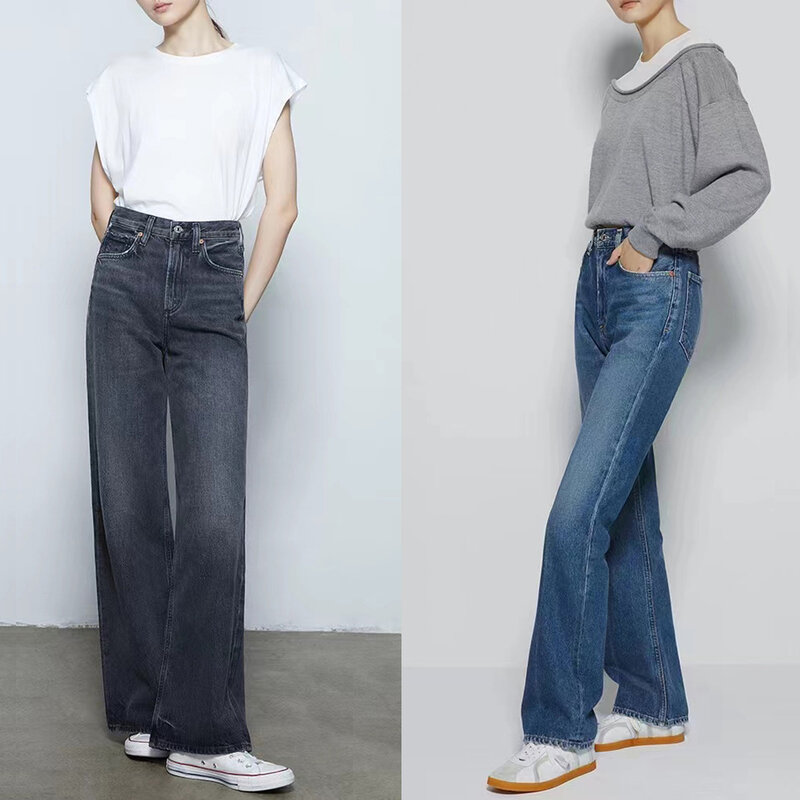 Frauen jeans High-taille nicht-elastische breite bein flare denim hosen 2023 neue