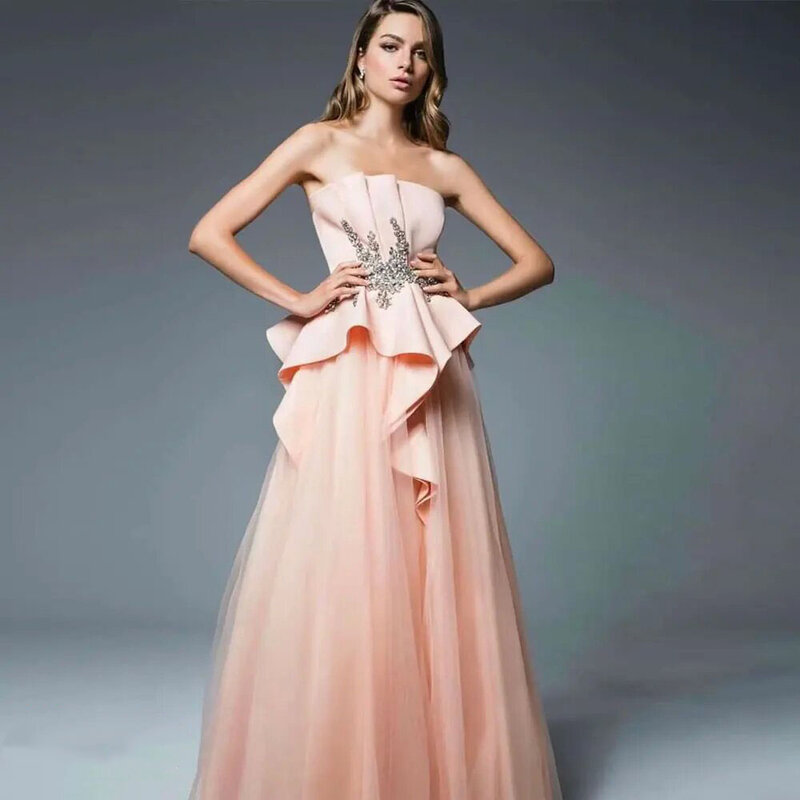 Strapless Dubai Prom Dress Sleeveless Evening Dress With Floor Length Summer Women Wedding Party Gowns 2024ML-068