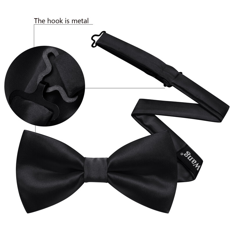 باري. Wang-ربطة عنق حريرية سوداء أحادية اللون للرجال ، الجاكار ، عادي ، قبل تعادل ، ربطة عنق ، منديل ، مجموعة أزرار أكمام ، زفاف ذكر ، عمل ، حفلة موسيقية ، رسمية