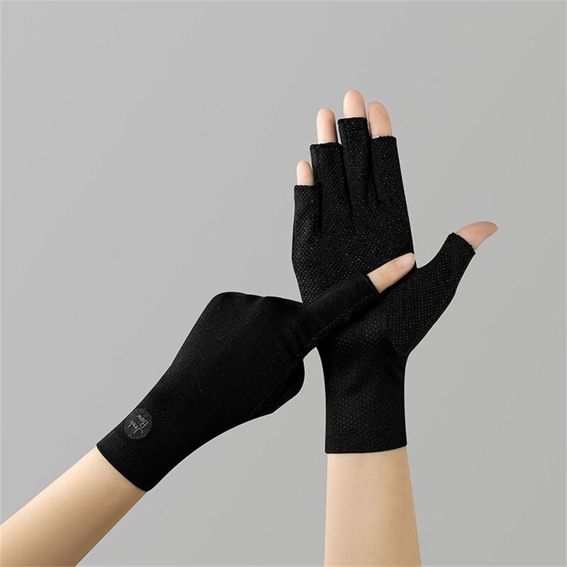 Sarung tangan tabir surya tipis, sarung tangan mode anti selip layar sentuh elastis warna Solid katun Anti-UV musim panas musim semi