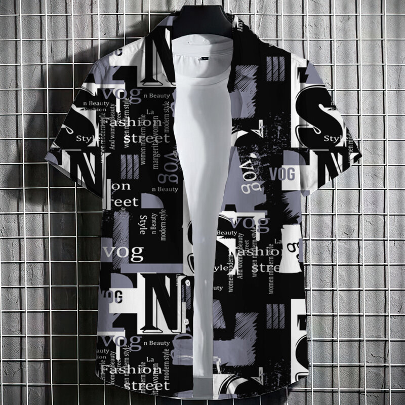 용수철 여름 남성 셔츠, 신문 패턴 인쇄 하이 퀄리티, 레트로 클래식 클럽 반팔 셔츠