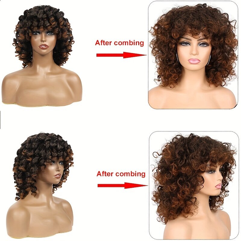Короткие Свободные Вьющиеся парики для женщин, Имбирные афро кудрявые вьющиеся парики боб с челкой, натуральные синтетические волосы для косплея, красный коричневый розовый